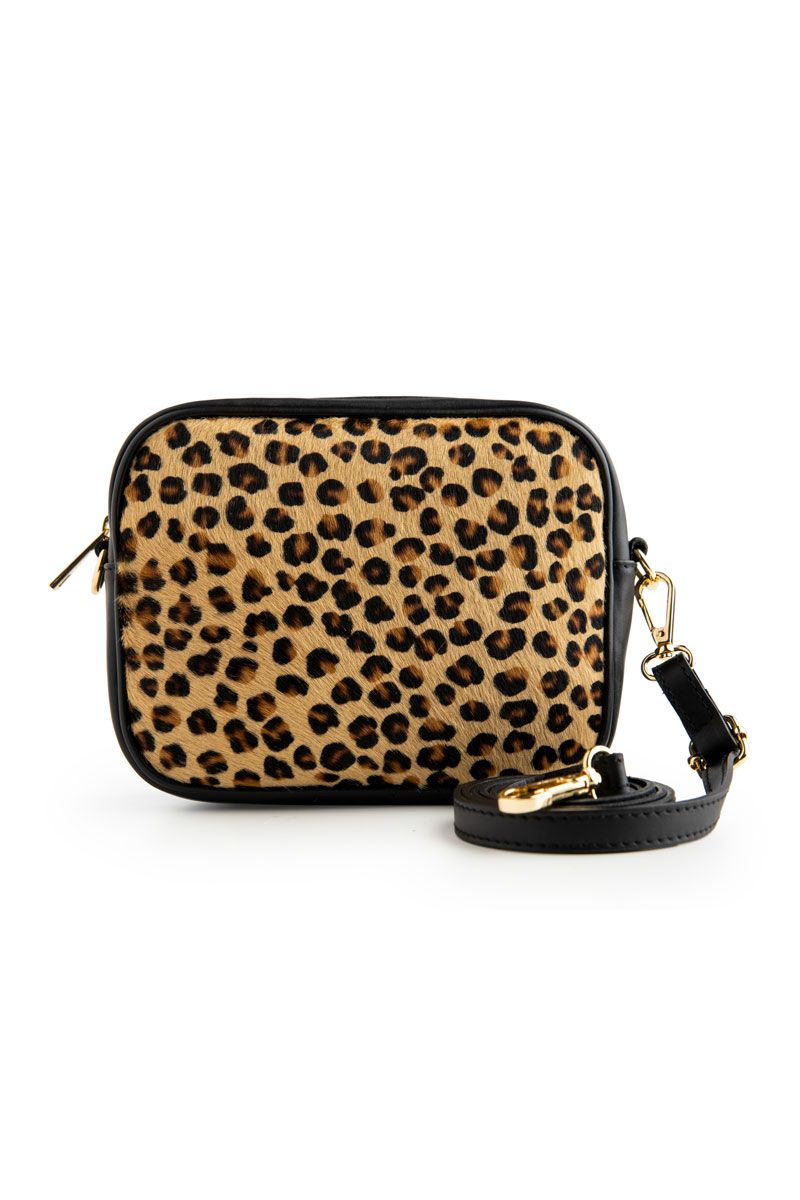 Mini leather and leopard print calf hair bag