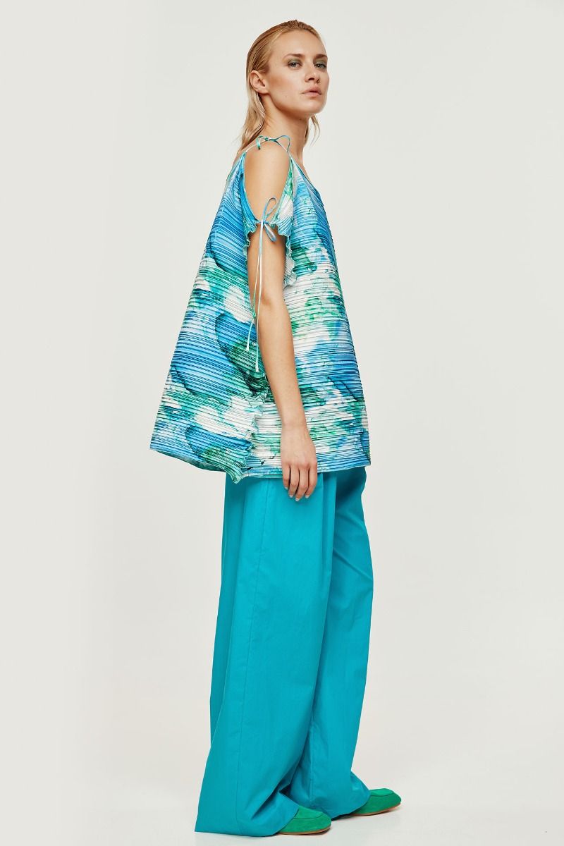 Pleated printed oversized top 