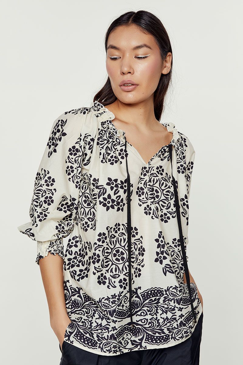 Cotton-blend printed blouse 