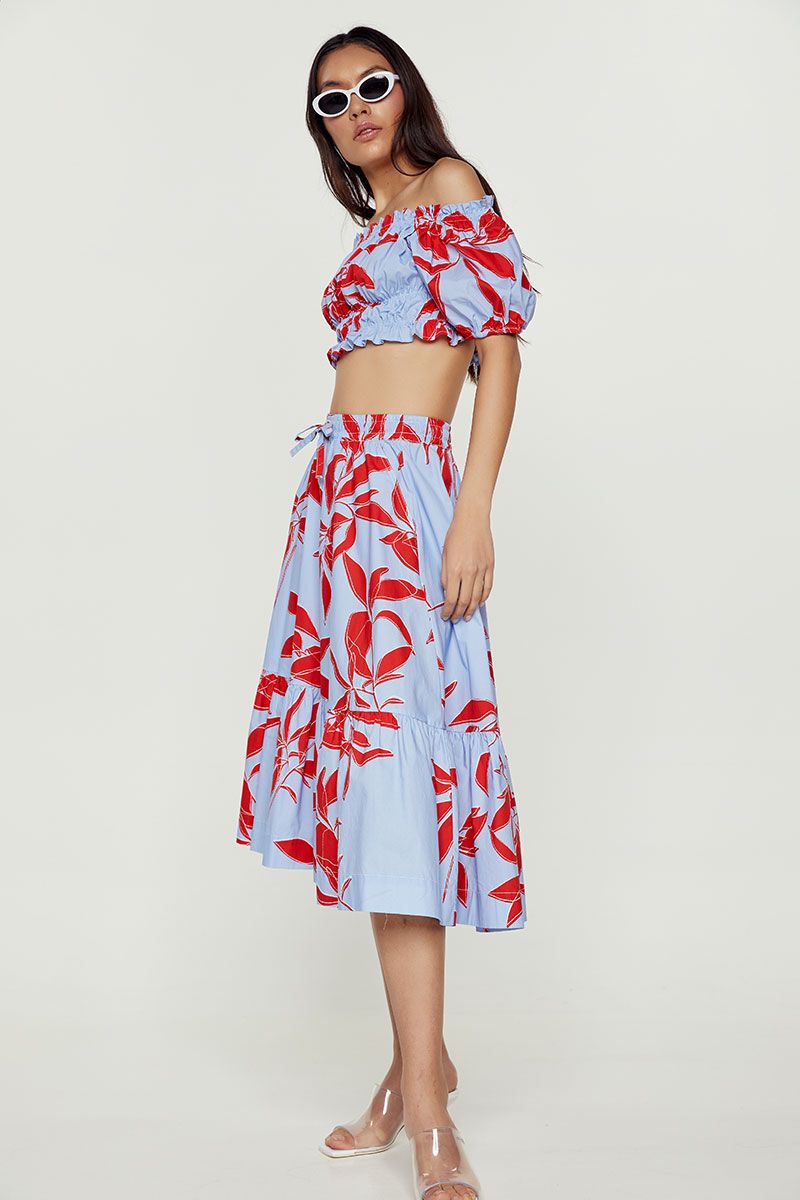 Μίντι printed φούστα από ποπλίνα
