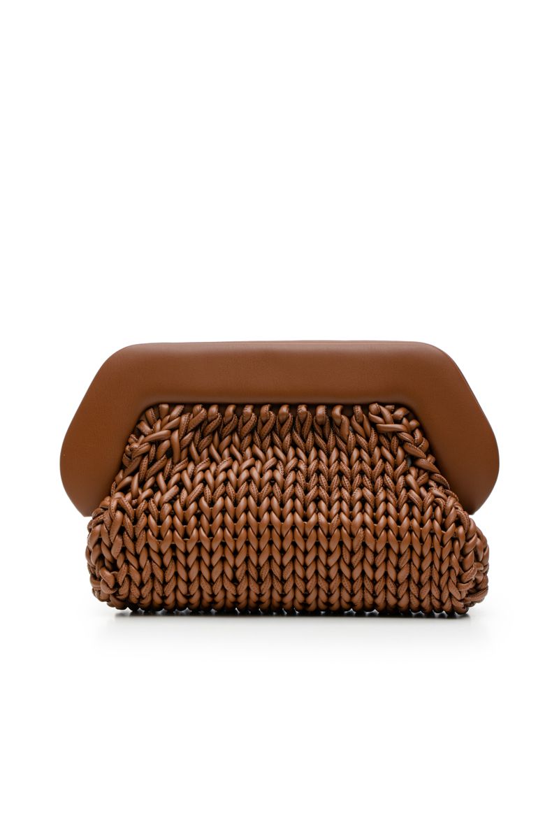 Knitted brown vegan leather clutch 
