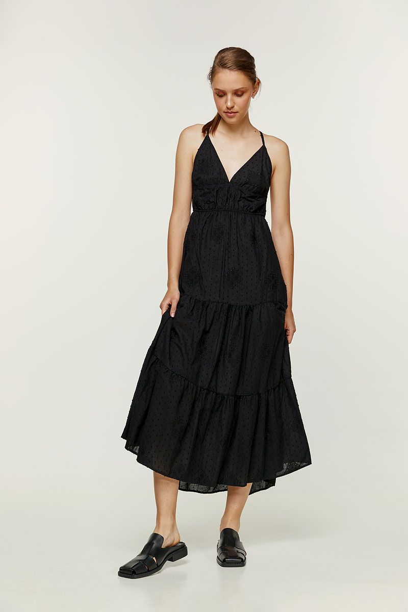 Μαύρο βαμβακερό φόρεμα με ανοιχτή πλάτη