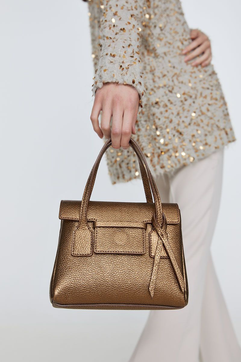 Mini tote bag in golden leather 