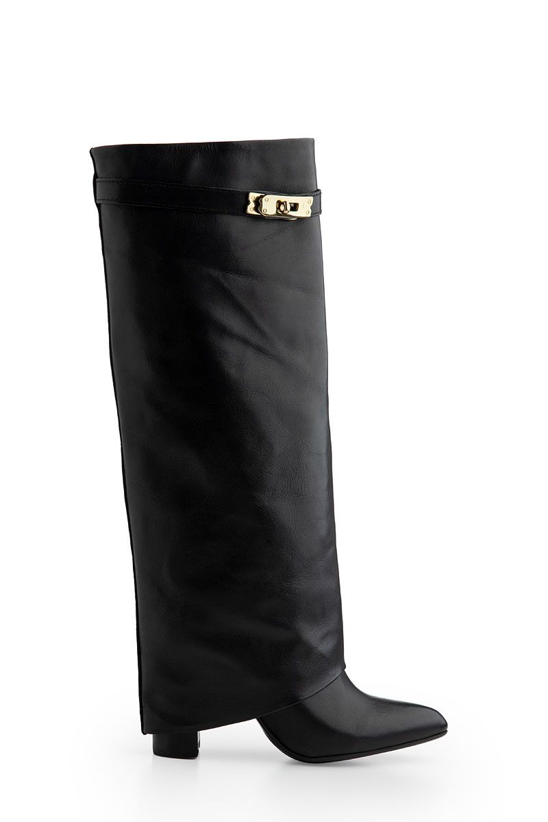  Black buckled knee boots