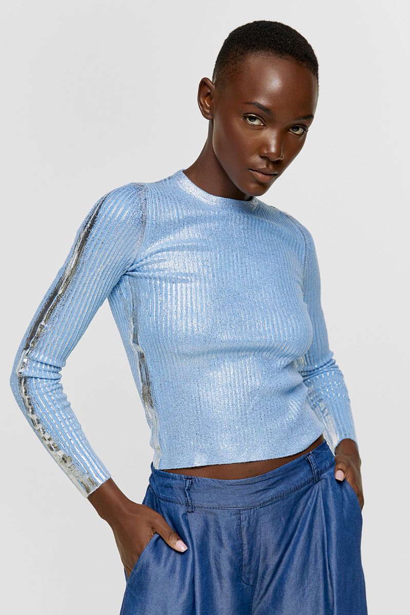 Sky-blue and metallic silver sweater 