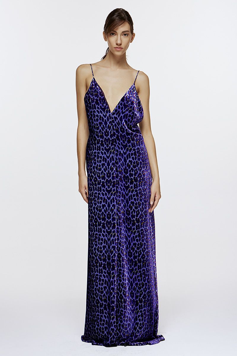Velvet slip dress with “the twilight leopard” print