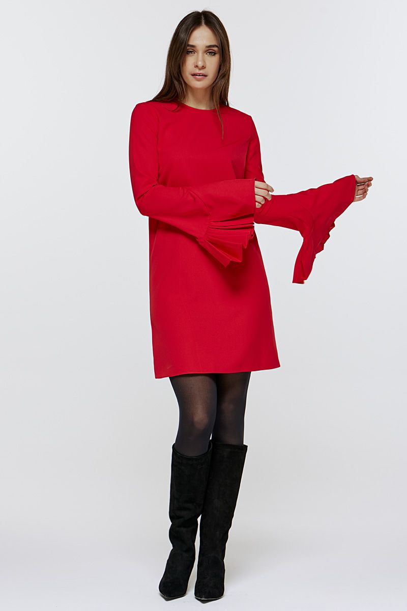 Mini red dress with ruffled sleeves