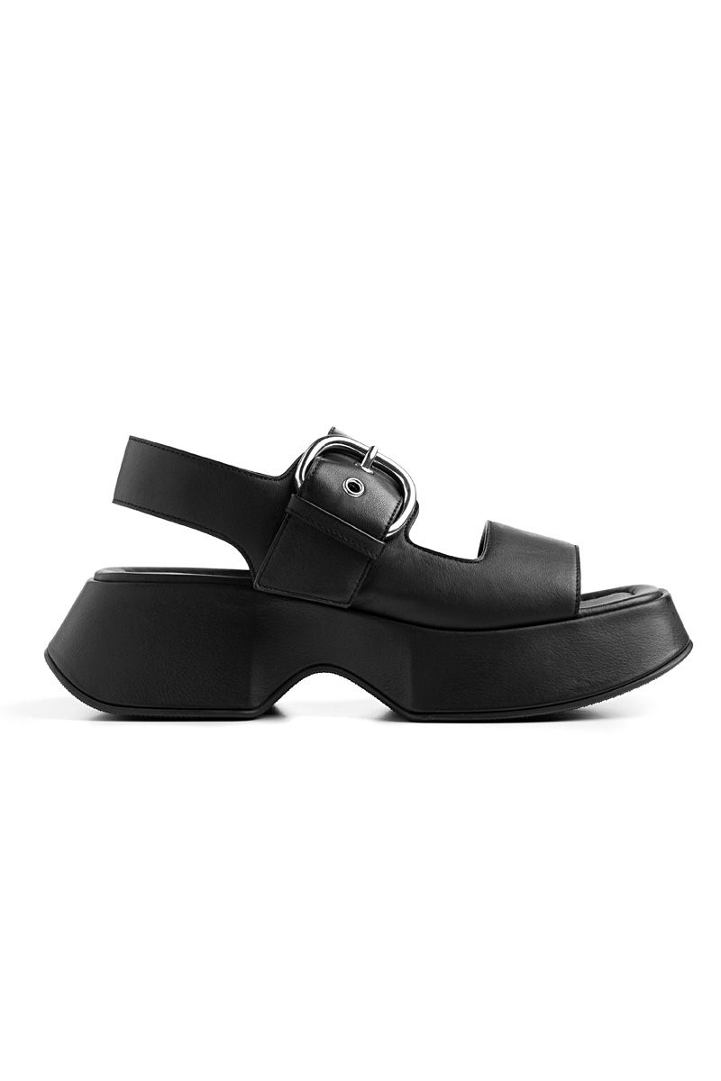 Band sandals in soft black nappa calfskin