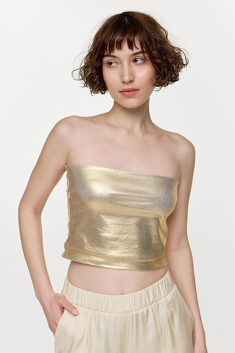 Cropped strapless top in gold