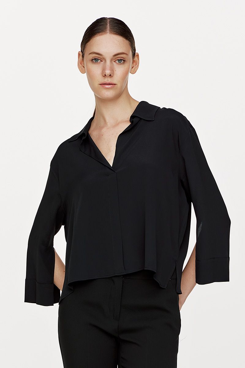 Crepe de chine shirt with split sleeves
