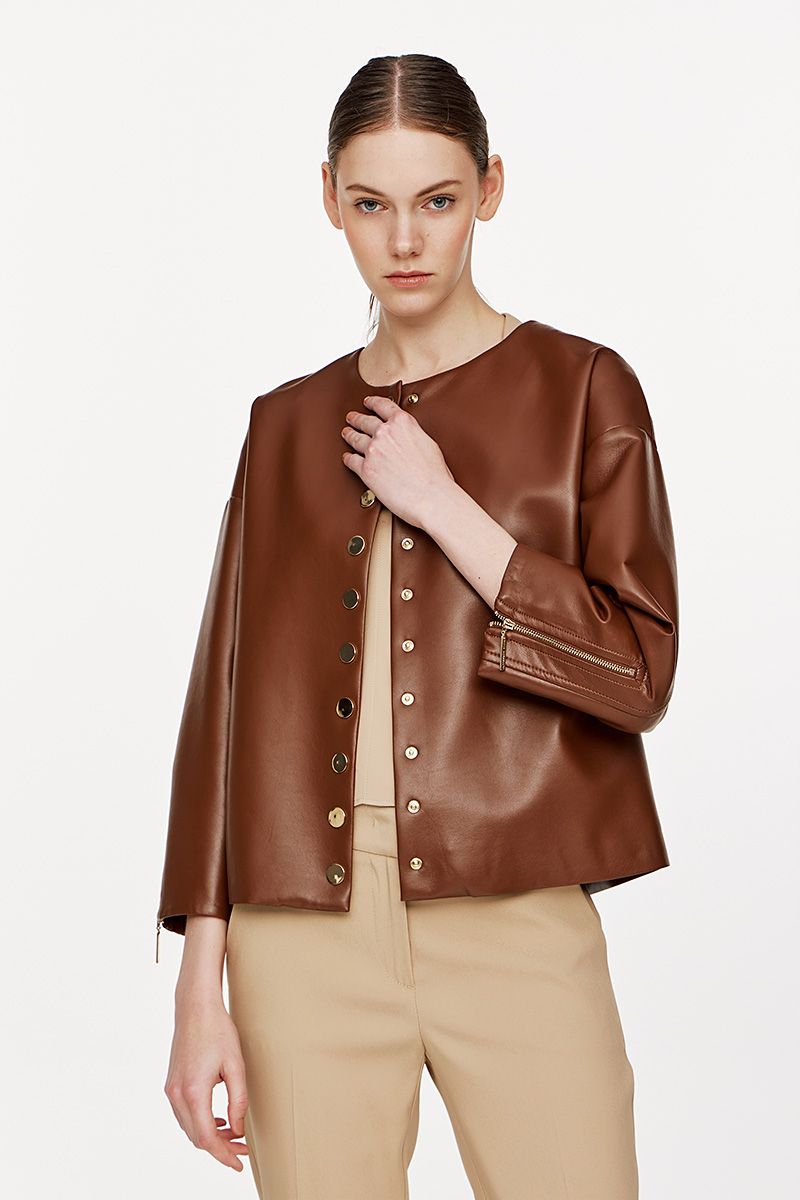 Faux leather jacket in choco