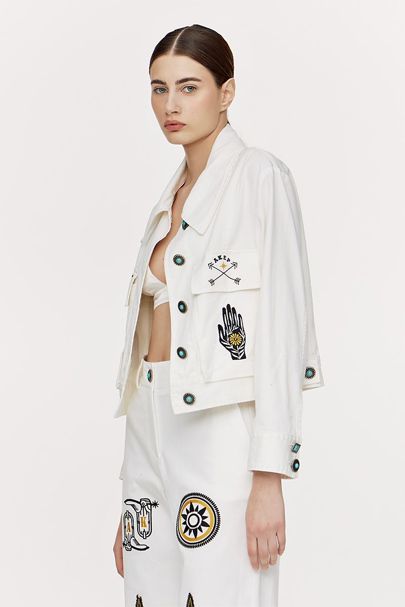 Gabardine jacket with embroidery 