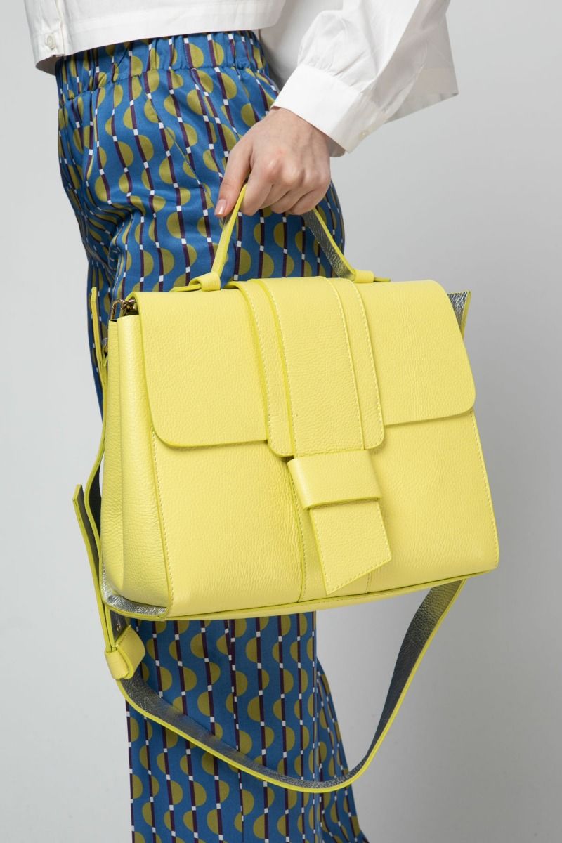Yellow leather tote bag 