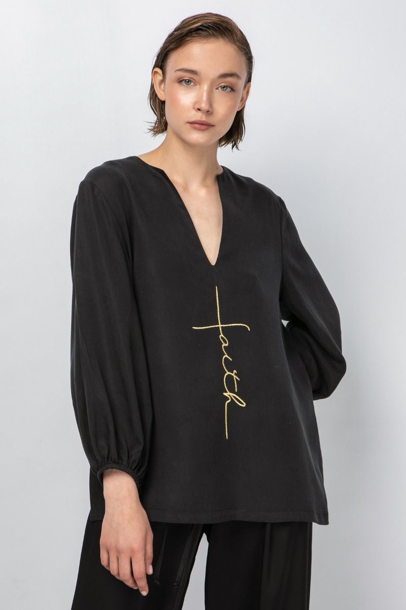 Black blouse with golden embroidery