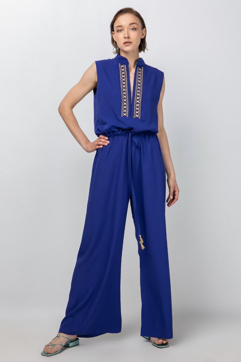 Jumpsuit with gold embroidery