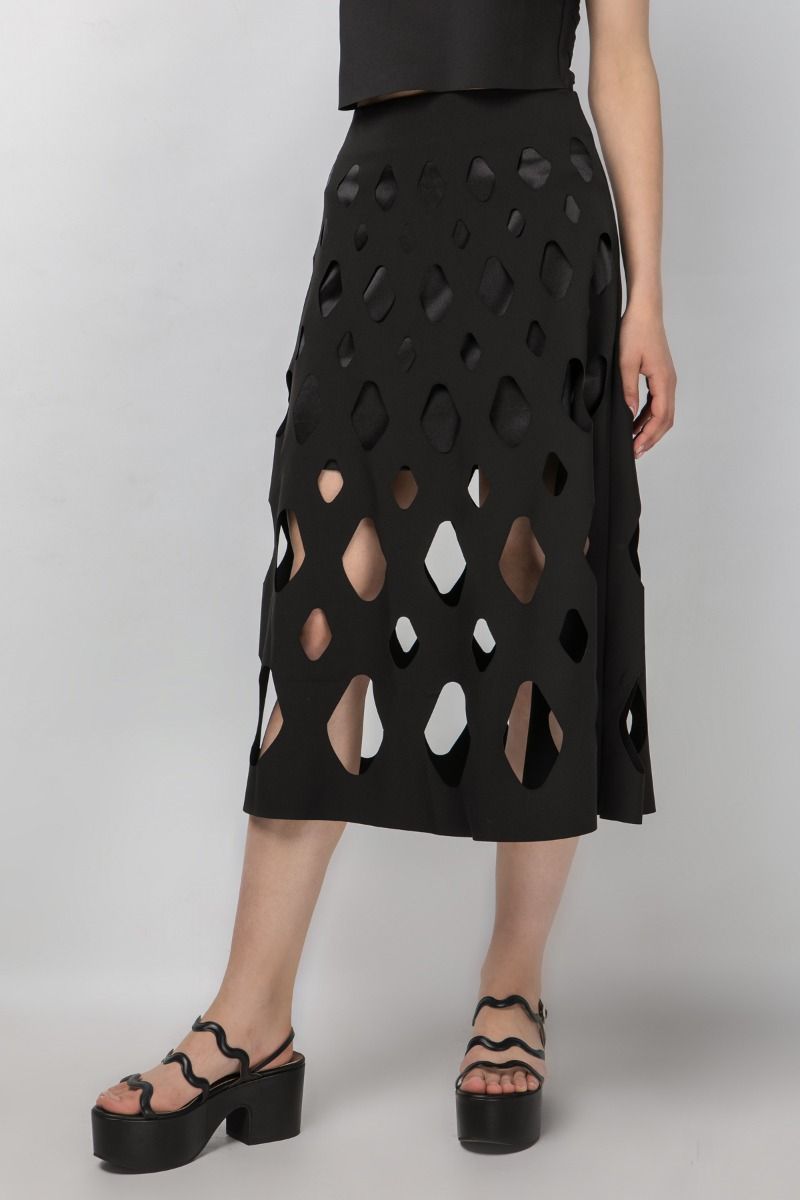 Midi skirt in black rayon 