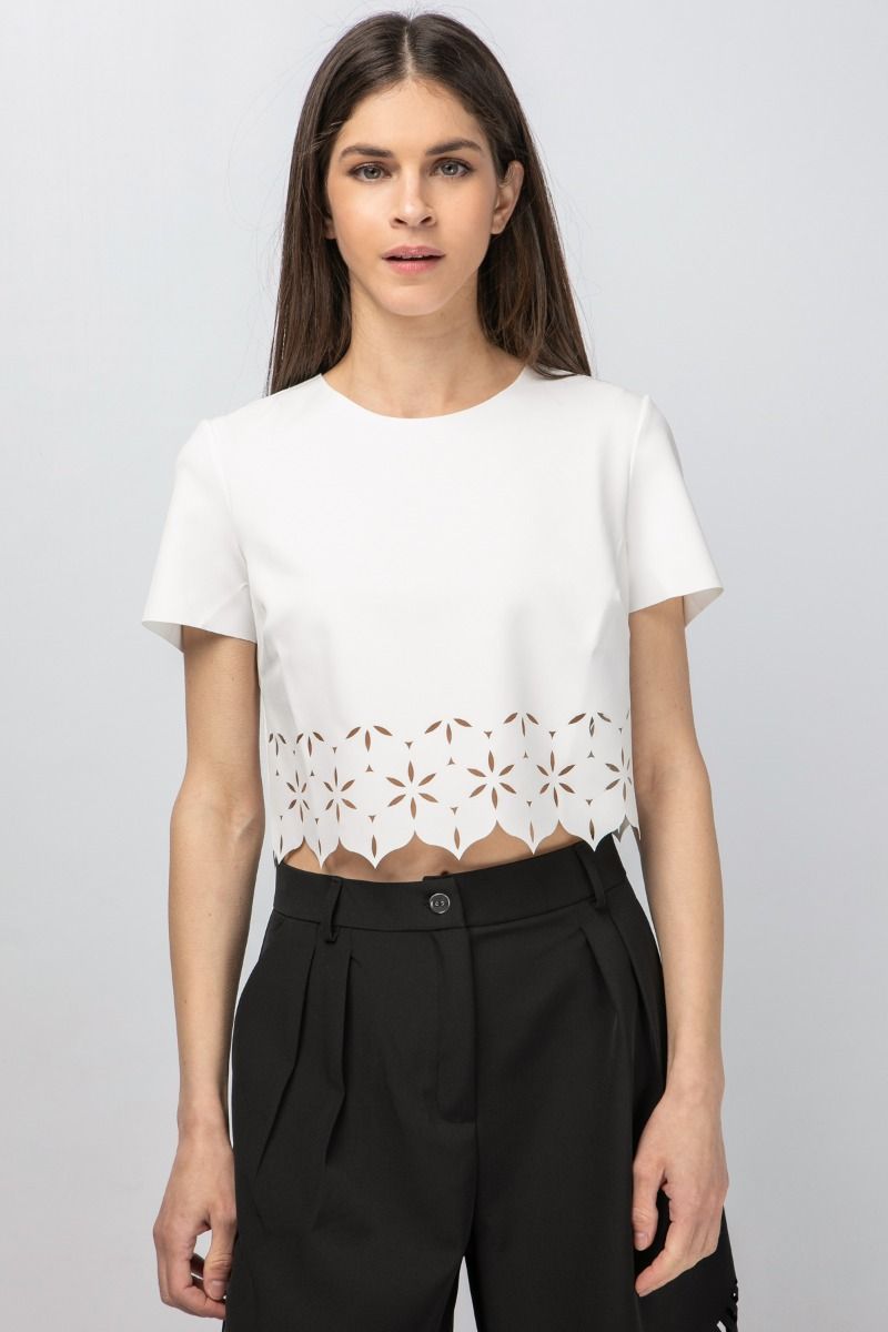 Cropped T-shirt in white rayon 