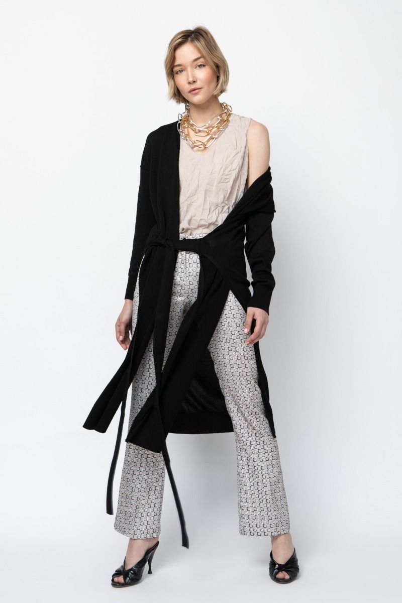 Long belted cotton cardigan 