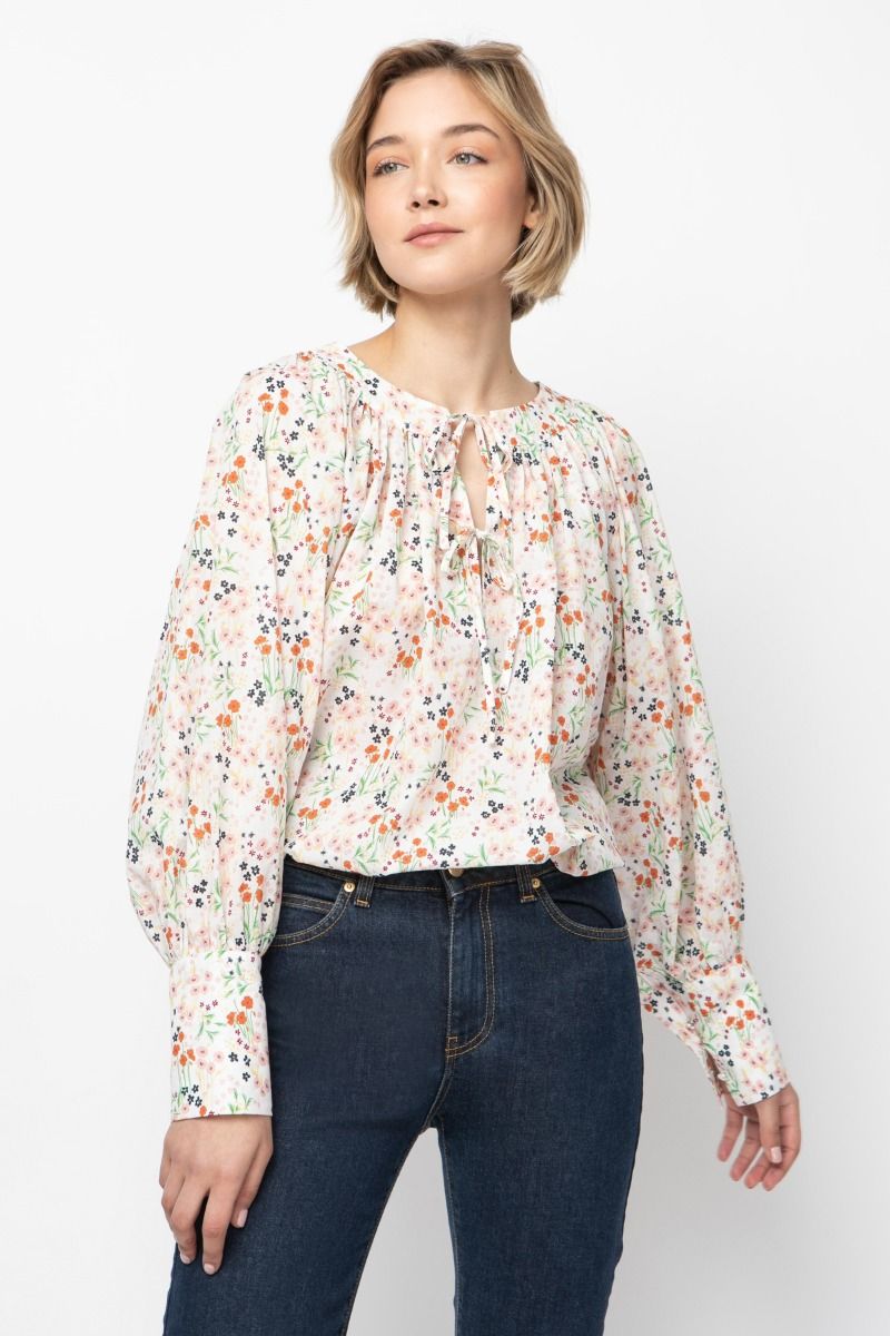 Floral-print cotton blouse 