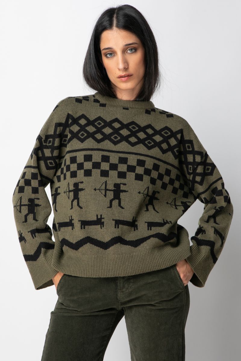Crew- neck jacquard -knit sweater