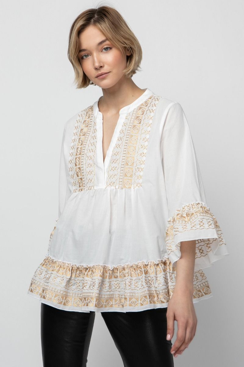 White blouse with gold embroidery 