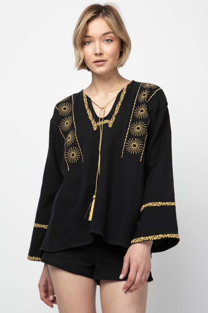 Blouse  in black with gold embroidery 