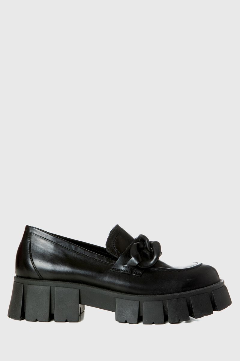 Black leather platform loafers