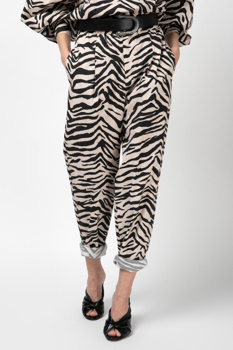  Pleated tapered zebra-print pants