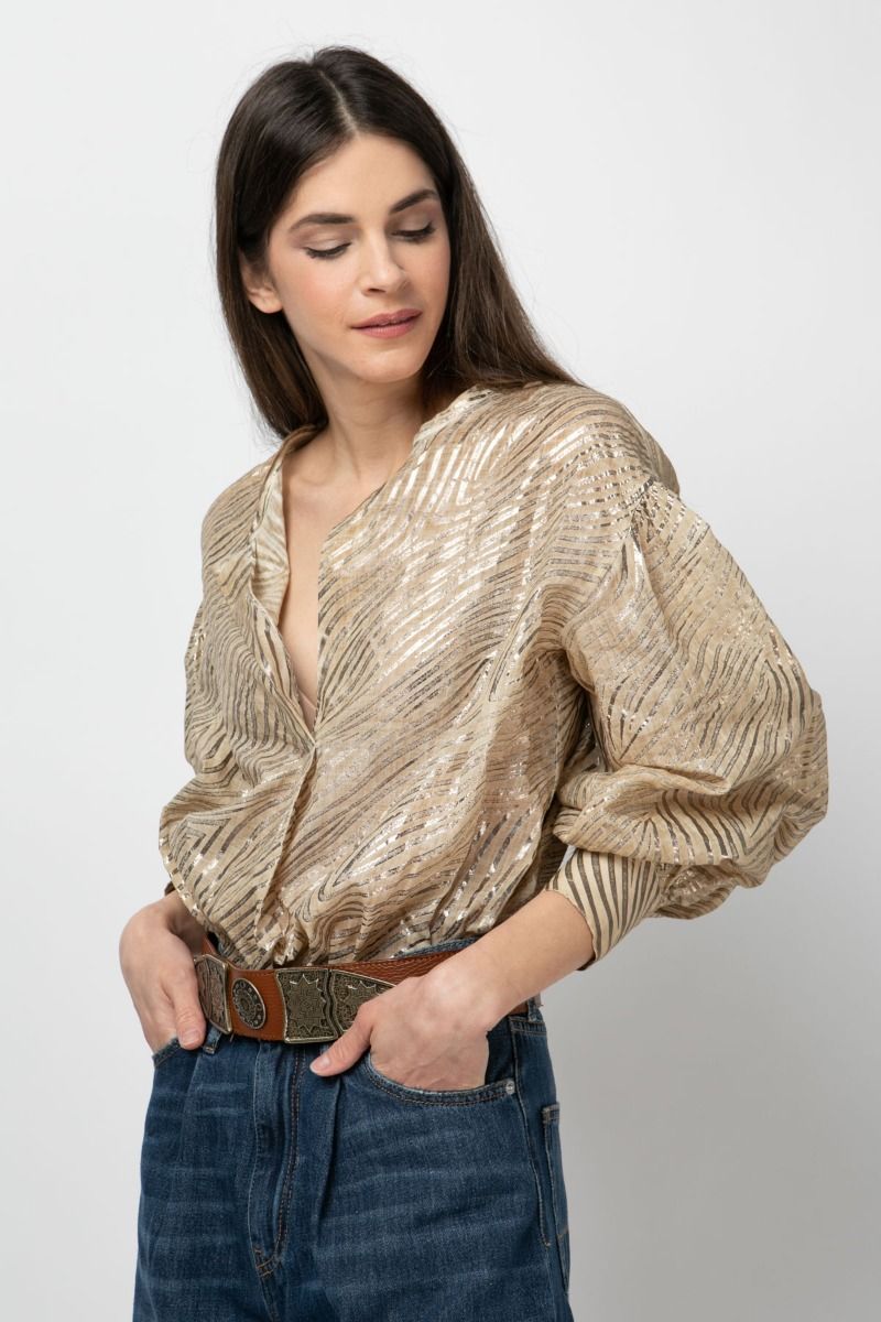 Linen blouse with golden prints