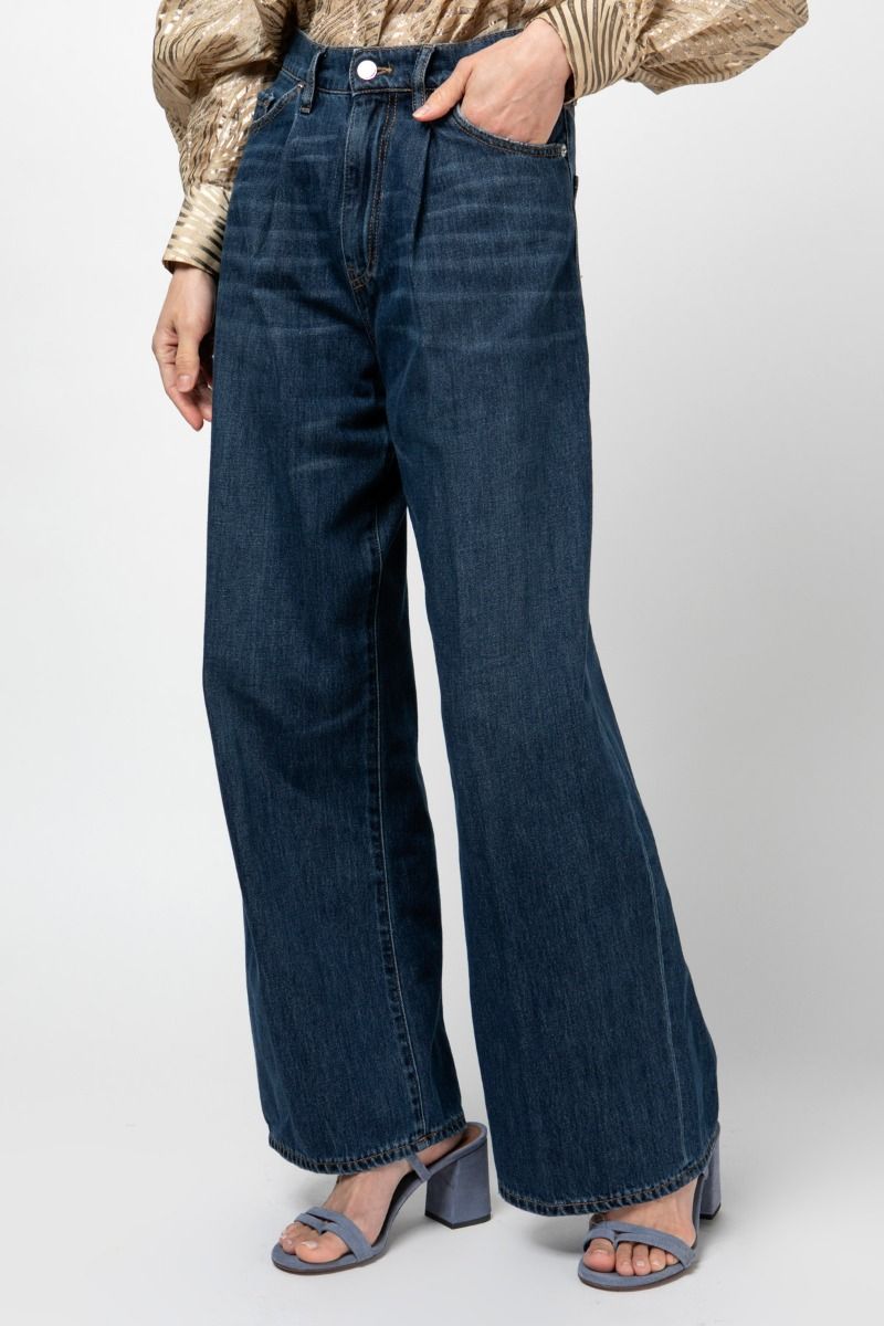 Pleated wide-leg  jeans pants