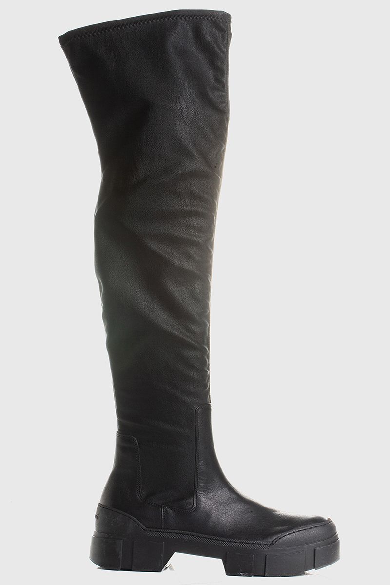 Μαύρες thigh-high μπότες από δέρμα και συνθετικό στρέτς δέρμα 
