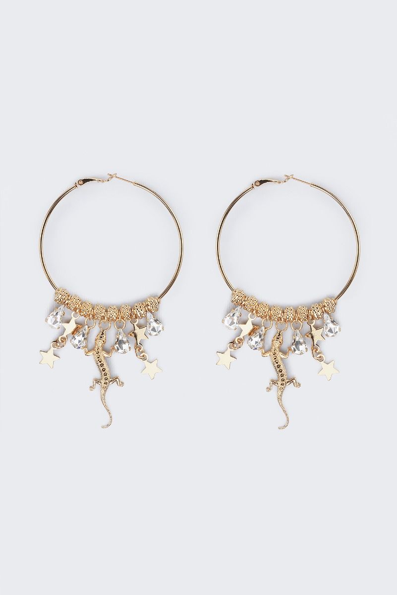 Gold-plated hoops embellished with crystals swarowski  and charms