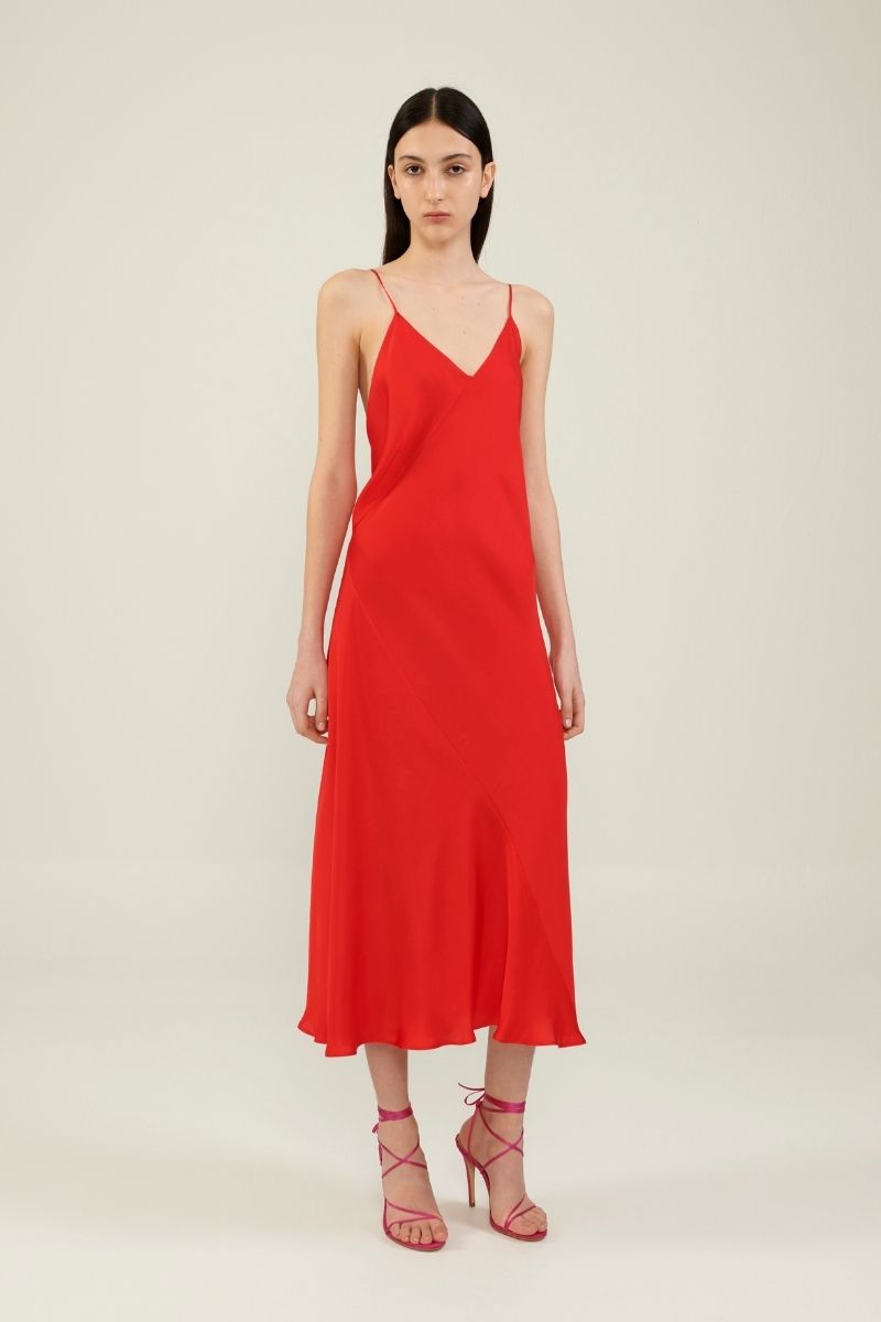 Midi red dress with open back