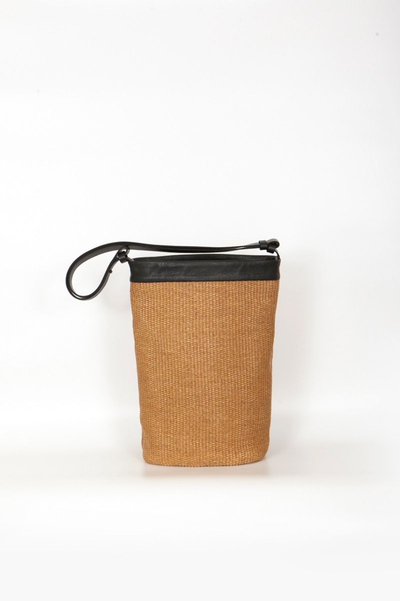 Straw-leather tote bag 
