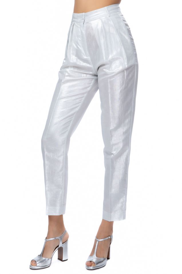 Cropped  trousers in silver linen.