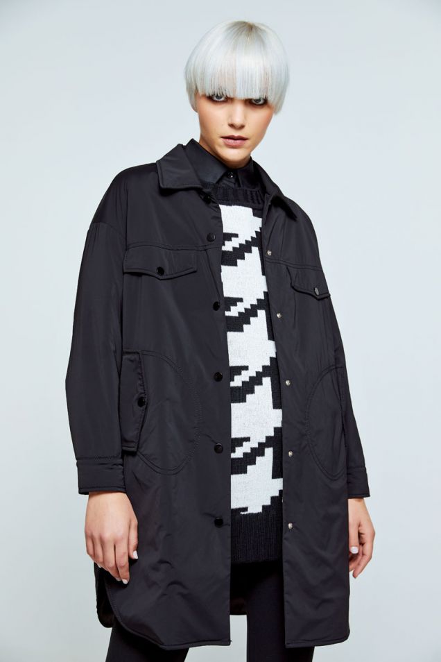 Long shirt jacket in engineered jersey