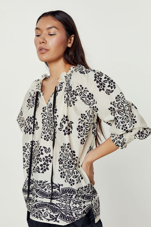 Cotton-blend printed blouse 