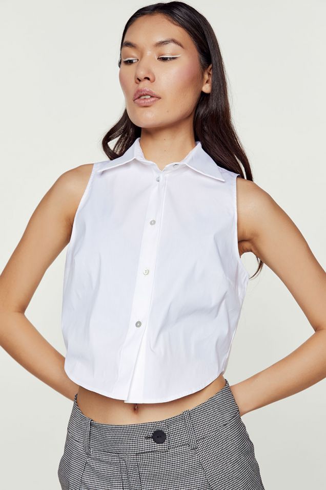 Sleeveless cotton-poplin shirt
