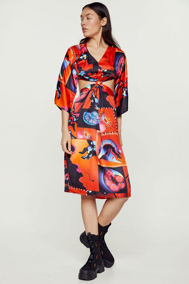 Printed dress with cut-outs