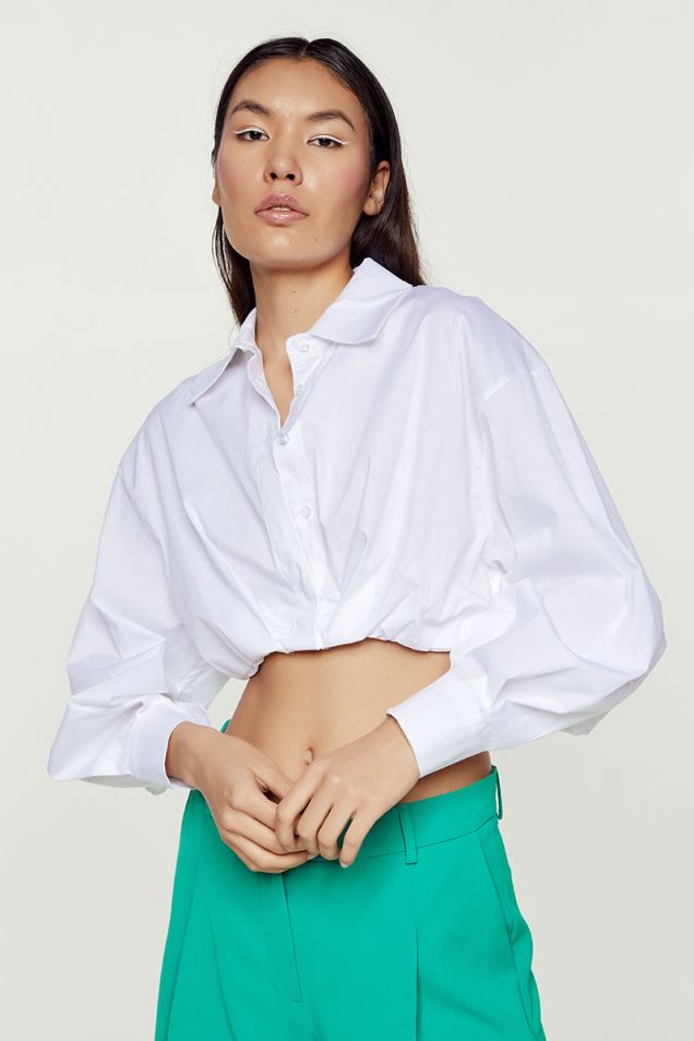 Cropped cotton-poplin shirt