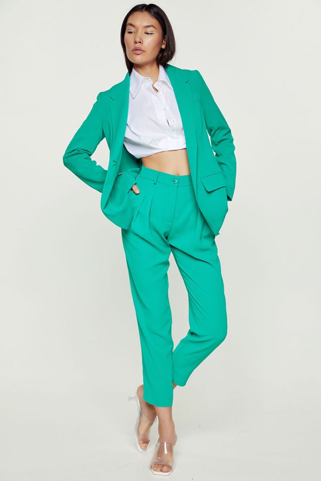 Pleated straight-leg  pants in green 