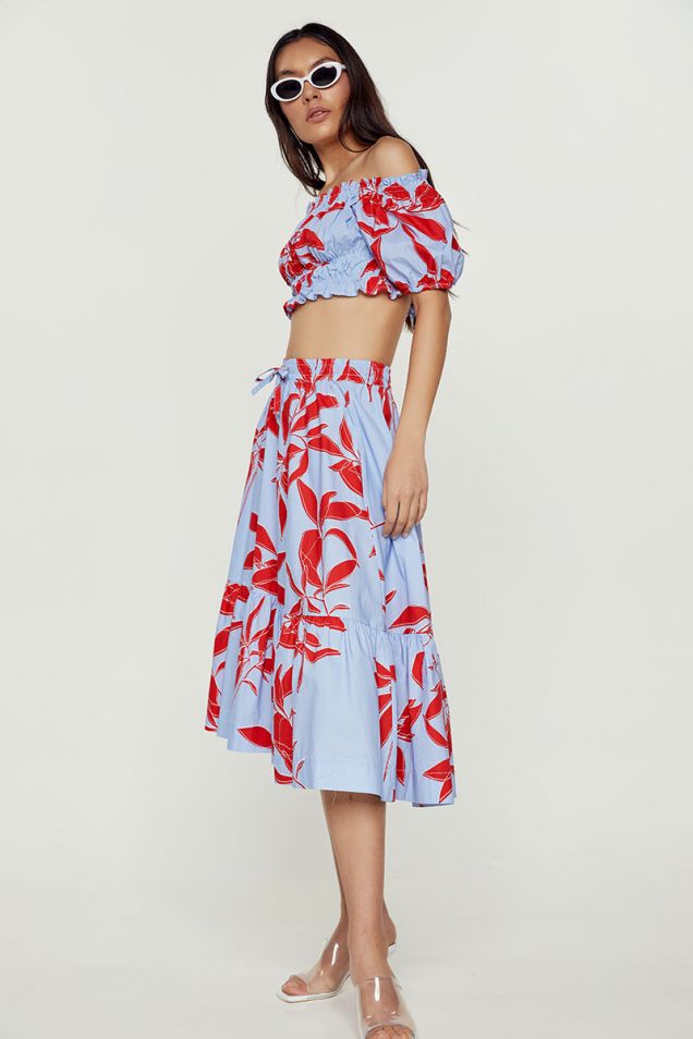 Midi skirt in printed cotton-poplin 