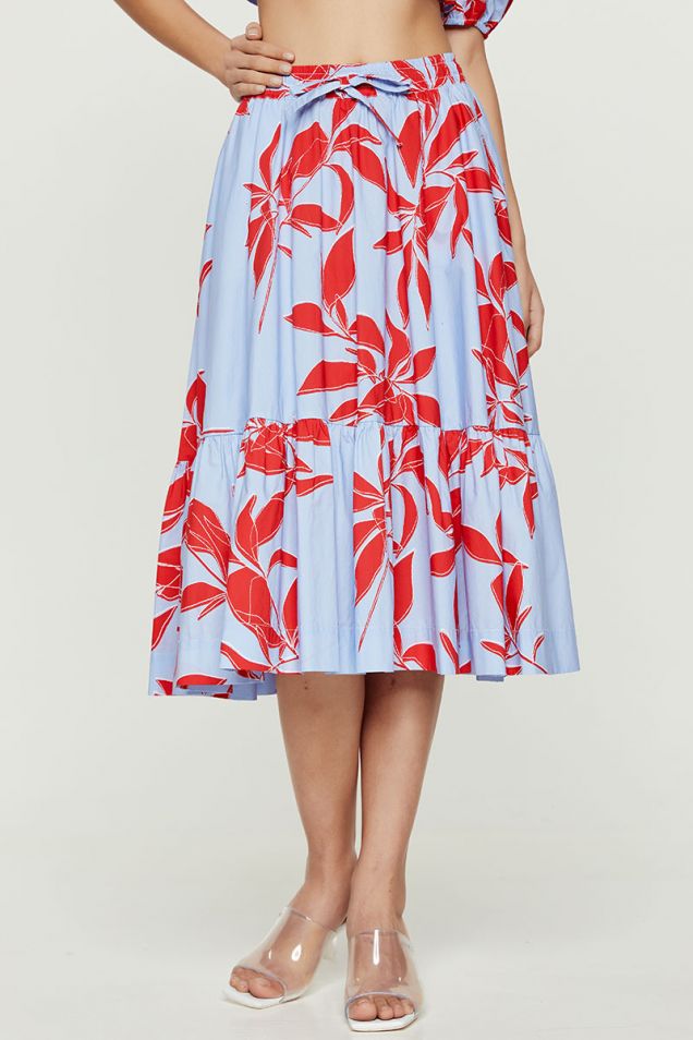 Midi skirt in printed cotton-poplin 