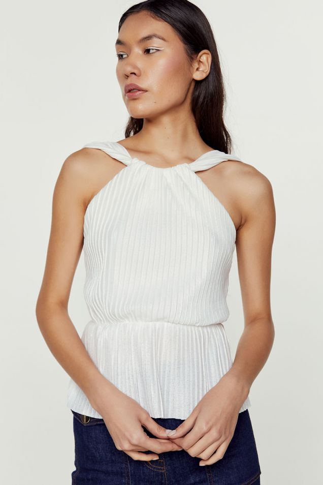 White pleated top with open back