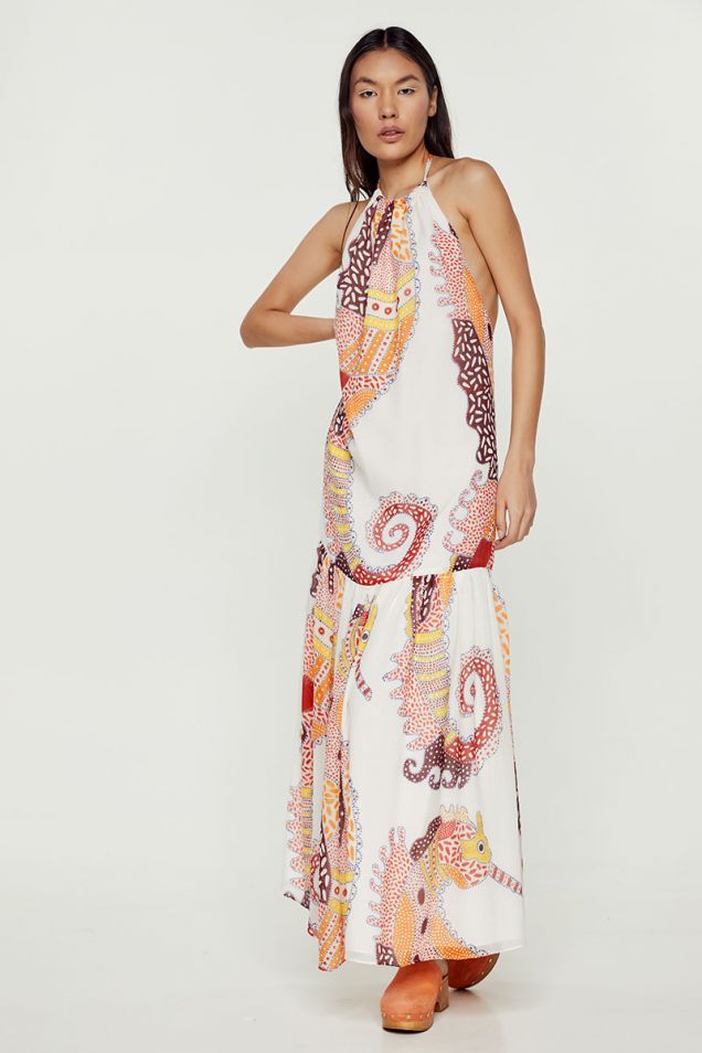 Maxi halterneck dress with  open back 