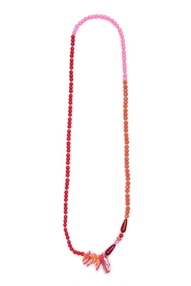 Necklace with red, pink  and coral beads