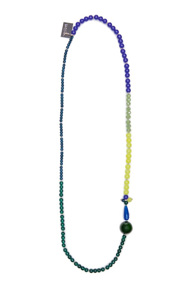 Necklace with green, blue and lime  beads