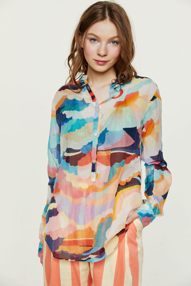 Printed shirt in cotton and silk 