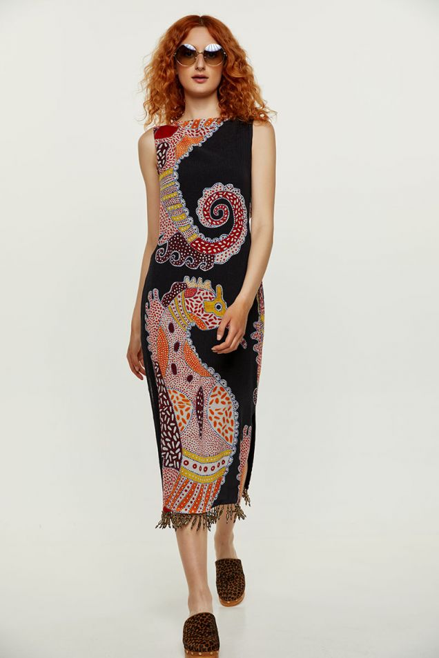 Printed dress with cutouts