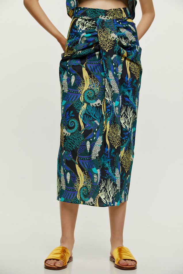 Printed cotton-blend midi skirt
